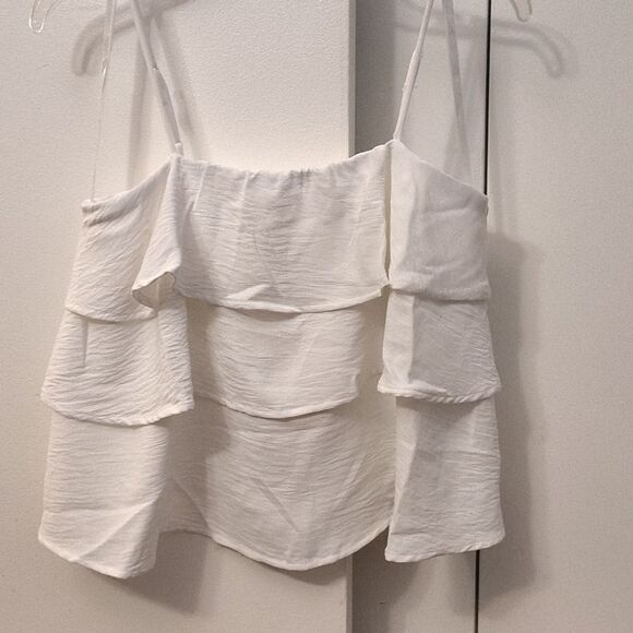 Monteau LA White Ruffle Tier Sleeveless Cami Tank Top Size XL NWT - Picture 2 of 11